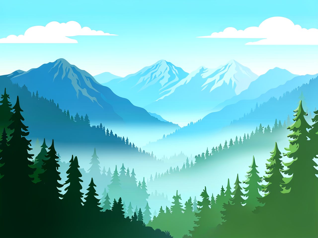 Mountain landscape from frontier peaks down to the Tennessee foothills